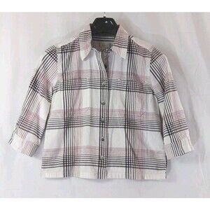 Christopher & Banks Cropped Button Up Shirt  Women's Size Small Plaid 100%...